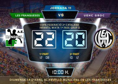 Crònica AEH LES FRANQUESES NEGRE vs UEHC Infantil Groc 22-20